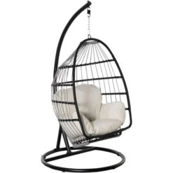 Outsunny Poltrona Sospesa Con Cuscino E Struttura In Metallo Per Giardino E Soggiorno, 101x101x188cm, Nero