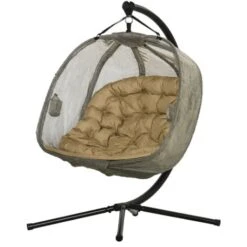 Outsunny Poltrona Sospesa 2 Posti Per Giardino E Casa Con Struttura In Acciaio E Cuscino, 132x126x172cm