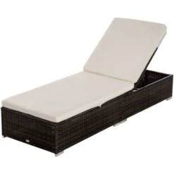 Outsunny Lettino Prendisole In Rattan PE Con Schienale Reclinabile Su 5 Posizioni, 195x68x30cm, Marrone