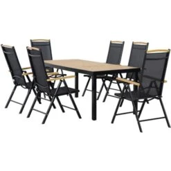 Outsunny Set 7Pz Tavolo Con Sedie Da Giardino Pieghevoli E Regolabili In Texteline, Nero