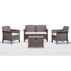 KIT SALOTTO TONALITA TORTORA DIVANO DA GIARDINO ESTERNO VENEZIA IN SIMILRATTAN 4 POSTI CON CUSCINI