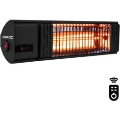 VONROC Riscaldatore A Infrarossi Professionale Da Esterno 2000W. 2 Livelli Di Calore. IP54. Con Telecomando, Timer E Schermo LCD. Modello Volsini. Nero