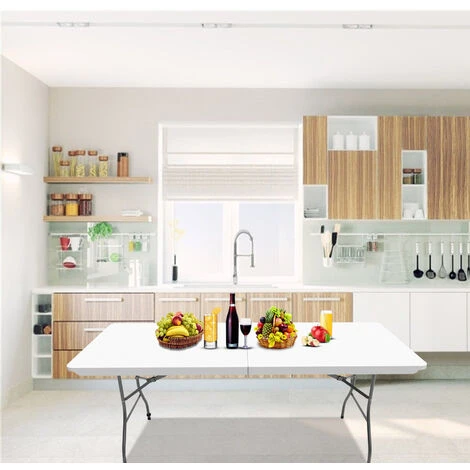 Todeco Tavolo Pieghevole Da Giardino, Tavolo Portatile Pieghevole Con Struttura In Metallo, HDPE Tavolo Esterno Da Campeggio Buffet Cucina, 240 X 75.5 Cm, Carico Massimo 100 Kg - immagine 2