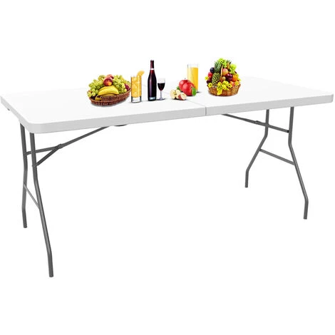 Todeco Tavolo Pieghevole Da Giardino, Tavolo Portatile Pieghevole Con Struttura In Metallo, HDPE Tavolo Esterno Da Campeggio Buffet Cucina, 240 X 75.5 Cm, Carico Massimo 100 Kg - immagine 3