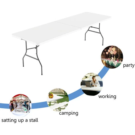 Todeco Tavolo Pieghevole Da Giardino, Tavolo Portatile Pieghevole Con Struttura In Metallo, HDPE Tavolo Esterno Da Campeggio Buffet Cucina, 240 X 75.5 Cm, Carico Massimo 100 Kg - immagine 4