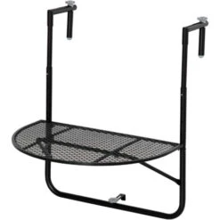 Outsunny Tavolo Da Ringhiera Pieghevole E Regolabile In Metallo, 60x60x57-72cm, Nero