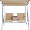 Outsunny Dondolo Da Giardino 2 Posti Separati Con Tavolino E Tetto Regolabile, In Metallo 175x112x165cm Beige