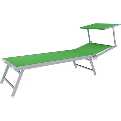 Lettino Verde Prendisole Pieghevole Professionale In Alluminio E Tessuto Textilene Tettuccio Orientabile Tettino Parasole Sdraio Prendi Sole Mare Spiaggia Piscina Giardino 182 X 60 X 38 Cm - immagine 3