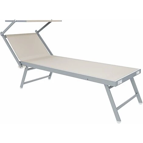 Coppia Di Lettini Beige Prendisole Pieghevole Professionale In Alluminio Tettuccio Orientabile Tettino Parasole Sdraio Lettino Prendi Sole Mare Spiaggia Piscina Giardino 182 X 60 X 38 Cm - immagine 3