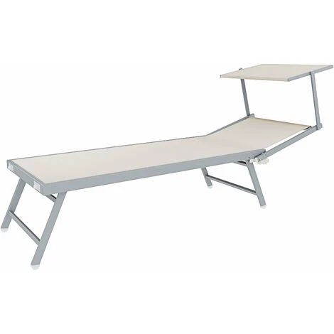 Coppia Di Lettini Beige Prendisole Pieghevole Professionale In Alluminio Tettuccio Orientabile Tettino Parasole Sdraio Lettino Prendi Sole Mare Spiaggia Piscina Giardino 182 X 60 X 38 Cm - immagine 4