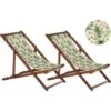 Set Di 2 Sedie Sdraio Da Giardino In Legno D'acacia Naturale Scuro Foglie E Fiori Rosa Anzio