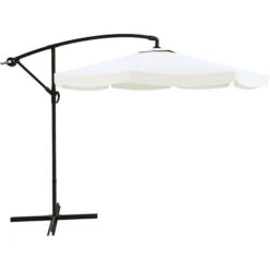 Ombrellone 3x3 M Giardino Retrattile Decentrato Per Esterni Piscina Gazebo Terrazze Bar Hotel In Acciaio Inossidabile Braccio Rotabile 360° Telo 180 G/m2 Impermeabile Resistente Ai Raggi UV Panna