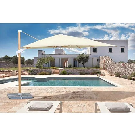 Ombrellone Da Giardino Con Braccio Laterale Roma Wood 3x4 Metri Beige - immagine 4