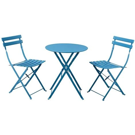 Set Bistro Con Tavolino Rotondo E Sedie Pieghevoli In Acciaio Teresa Blu