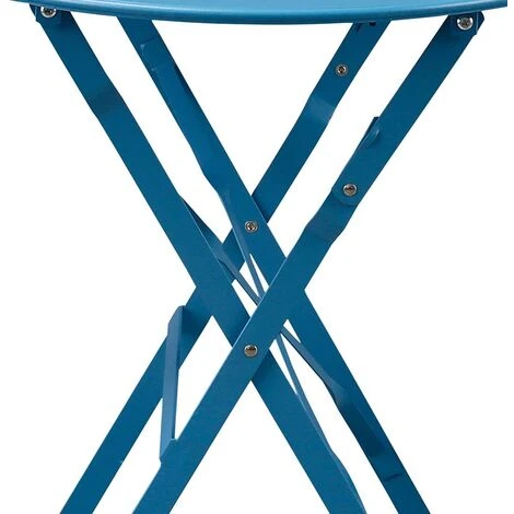 Set Bistro Con Tavolino Rotondo E Sedie Pieghevoli In Acciaio Teresa Blu - immagine 2