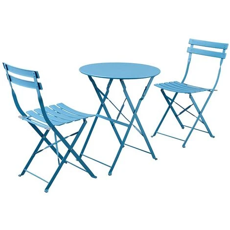 Set Bistro Con Tavolino Rotondo E Sedie Pieghevoli In Acciaio Teresa Blu - immagine 3