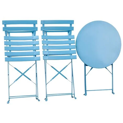 Set Bistro Con Tavolino Rotondo E Sedie Pieghevoli In Acciaio Teresa Blu - immagine 5