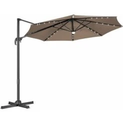 COSTWAY Ombrellone Da Giardino Con Luci LED, 300 X 300 Cm, Ombrellone Da Esterno Con 3 Inclinazioni, Rotazione A 360°, Manovella, Base Incrociata, Per Bar, Piscina, Giardino, Caffè