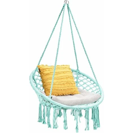 GIANTEX Altalena In Rete, Sedia Sospesa, Poltrona Appesa, Altalena In Corda Intrecciata, Per Interno E Esterno, Capacità Fino A 150 Kg,verde Chiaro