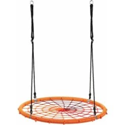 DREAMADE Altalena A Nido Rotondo, Altalena Da Giardino Per Bambini/Adulti, Altezza Regolabile 100-160 Cm, Grande Sedile Diametro 100cm, Carico 150 Kg,Telaio In Metallo,per Interno/Esterno (Arancione)