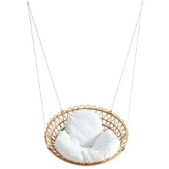 Poltrona Sospesa In Resina Intrecciata Effetto Giunco Colore Cuscino: Bianco - ELIOA