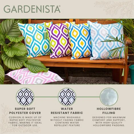 Gardenista Cuscini Decorativi Gardenista Con Stampe, 45x45 Cuscini Decorativi Con Imbottitura In Fibra Cava E Rivestimento Sfoderabile Resistente All'Acqua, (4 Pezzi), Nero/Grigio - immagine 4