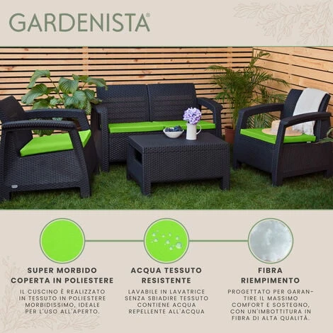 Gardenista Cuscini Per Rattan, Cuscini Di Seduta Resistenti All'acqua Per Mobili Da Esterno In Rattan Con Rivestimento Rimovibile Facile Da Pulire 4 Pezzi, Lime - immagine 3
