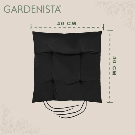 Gardenista Cuscini Per Sedie Da Giardino, Cuscini Per Sedie Da Giardino Trapuntati Resistenti All'acqua Con Lacci E Rivestimento Rimovibile Facile Da Pulire, Nero - immagine 2