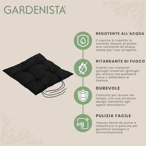 Gardenista Cuscini Per Sedie Da Giardino, Cuscini Per Sedie Da Giardino Trapuntati Resistenti All'acqua Con Lacci E Rivestimento Rimovibile Facile Da Pulire, Nero - immagine 4