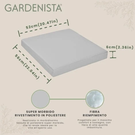 Gardenista Cuscini Per Rattan, Cuscini Di Seduta Resistenti All'acqua Per Rattan Con Rivestimento Sfoderabile Facile Da Pulire (56x52x6) Cm, Grigio - immagine 2
