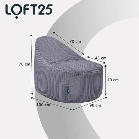 Loft 25 Grande Pouf In Velluto A Coste Di Qualità Superiore Per Adulti, Grande Pouf Per Il Soggiorno, Pouf Da Gioco, Antracite - immagine 2