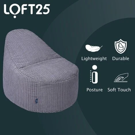 Loft 25 Grande Pouf In Velluto A Coste Di Qualità Superiore Per Adulti, Grande Pouf Per Il Soggiorno, Pouf Da Gioco, Antracite - immagine 3
