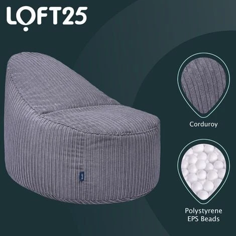 Loft 25 Grande Pouf In Velluto A Coste Di Qualità Superiore Per Adulti, Grande Pouf Per Il Soggiorno, Pouf Da Gioco, Antracite - immagine 4