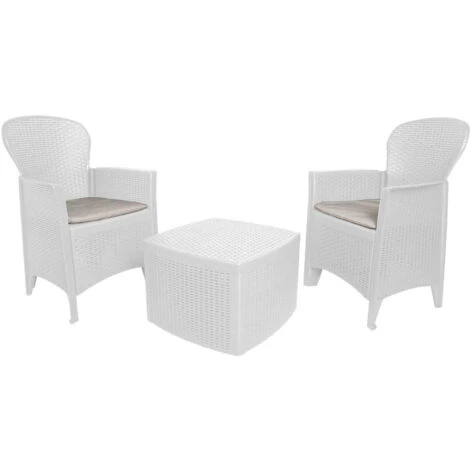 Dmora Set Salotto Da Esterno Napoli, Set Da Giardino Con 2 Poltrone Ed 1 Tavolino Contenitore, Salottino Effetto Rattan, 100% Made In Italy, Bianco