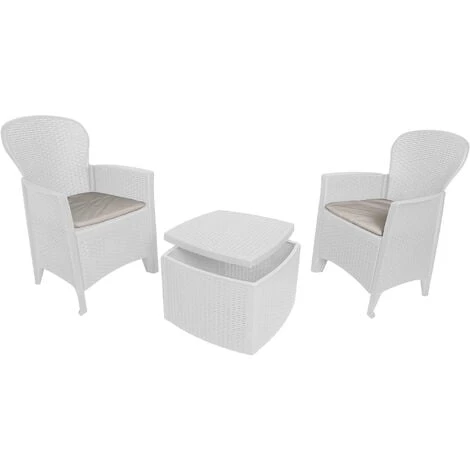 Dmora Set Salotto Da Esterno Napoli, Set Da Giardino Con 2 Poltrone Ed 1 Tavolino Contenitore, Salottino Effetto Rattan, 100% Made In Italy, Bianco - immagine 3
