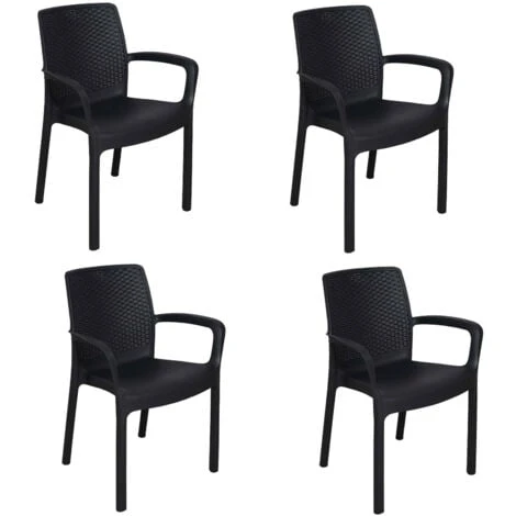 Dmora Sedia Da Esterno Viterbo, Seduta Da Giardino, Sedia Per Tavolo Da Pranzo, Poltrona Outdoor Effetto Rattan, 100 % Made In Italy, Set Da 4, Cm 54x60h82, Antracite