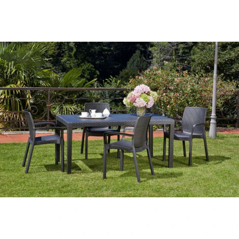 Dmora Sedia Da Esterno Viterbo, Seduta Da Giardino, Sedia Per Tavolo Da Pranzo, Poltrona Outdoor Effetto Rattan, 100 % Made In Italy, Set Da 4, Cm 54x60h82, Antracite - immagine 2
