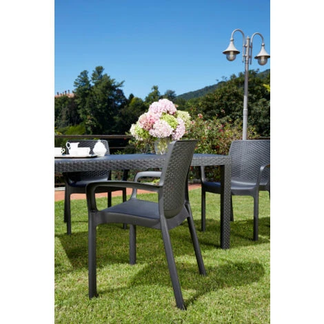 Dmora Sedia Da Esterno Viterbo, Seduta Da Giardino, Sedia Per Tavolo Da Pranzo, Poltrona Outdoor Effetto Rattan, 100 % Made In Italy, Set Da 4, Cm 54x60h82, Antracite - immagine 4