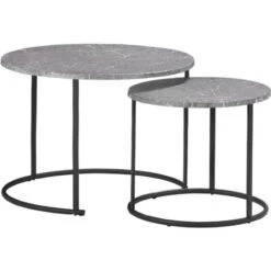 Outsunny Tavolini Da Salotto, Set 2 Pezzi Con Piano Effetto Marmo In Metallo, Nero