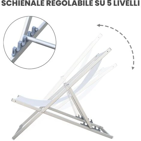 Sedia Sdraio Pieghevole Soverato 5 Posizioni Struttura In Alluminio E Textilene Colore: Bianco - immagine 2
