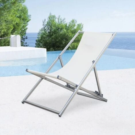 Sedia Sdraio Pieghevole Soverato 5 Posizioni Struttura In Alluminio E Textilene Colore: Bianco - immagine 5