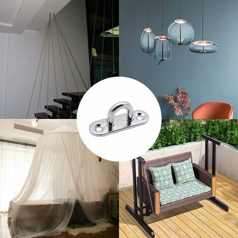 6 Pezzi Piastre Con Occhielli Piastra Di Copertura In Acciaio Inossidabile Piastra Per Albero Da 5 Mm Ganci Di Fissaggio Per Carichi Pesanti Per Ganci Da Parete Sedie Sospese Tenda Da Sole Accessori P - immagine 5