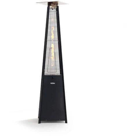 Stufa A Gas Per Terrazza Uso Esterno Design Piramidale E Ruote 13kW Kekai Basil 52x52x227 Cm Regolatore E Tubo Color Nero