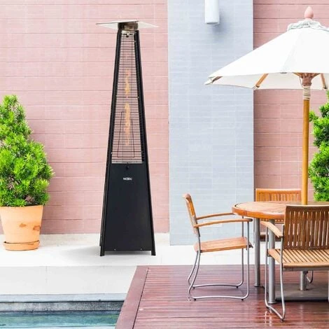 Stufa A Gas Per Terrazza Uso Esterno Design Piramidale E Ruote 13kW Kekai Basil 52x52x227 Cm Regolatore E Tubo Color Nero - immagine 2