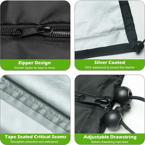RHAFAYRE Copertura Per Riscaldamento Elettrico Da Esterno - Impermeabile - Tessuto Oxford 420D - Completamente Resistente Alle Intemperie - Con Cerniera E Coulisse Regolabile - Antivento - immagine 5