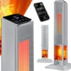 KESSER® Riscaldatore A Torre Radiante A Infrarossi Con Telecomando Timer Effetto Camino, Torre Di Riscaldamento In Ceramica, Camino Elettrico A Pavimento Con Funzione Di Oscillazione Grau (de)