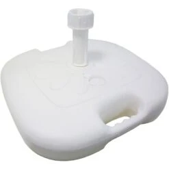 Base Basamento Supporto In Dura Resina Di Plastica Bianca Per Ombrellone Con Serbatoio Riempibile Quadrata Angoli Arrotondati E Adattatore Per Palo