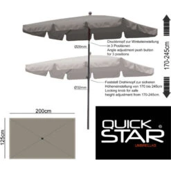 Ombrellone Rettangolare 2x1,25 M Con Mantovana E Dispositivo Pieghevole Grigio