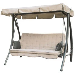 Dondolo Grande Giardino 3 Posti Reclinabile Letto Altalena Panama Tessuto Beige