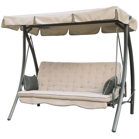 Dondolo Grande Giardino 3 Posti Reclinabile Letto Altalena Panama Tessuto Beige